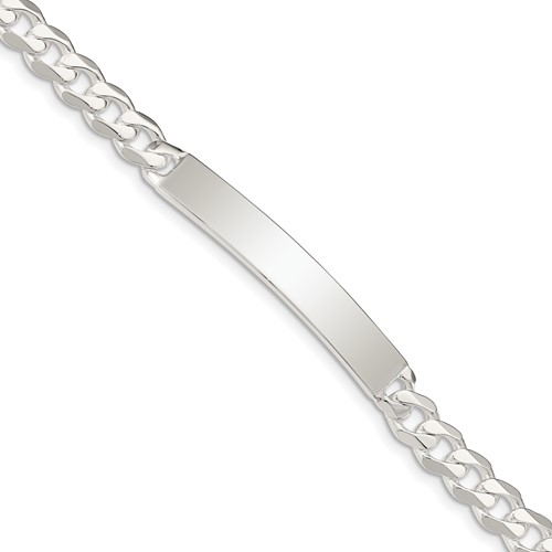 Sterling Silver Polished Engravable Curb Link 40x 6mm Plate ID Bracelet, 8"