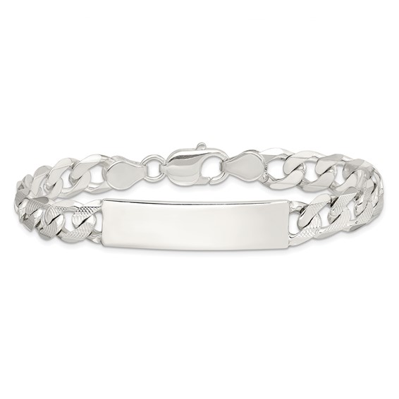 Sterling Silver Polished Engraveable Patterned Curb Link ID Bracelet