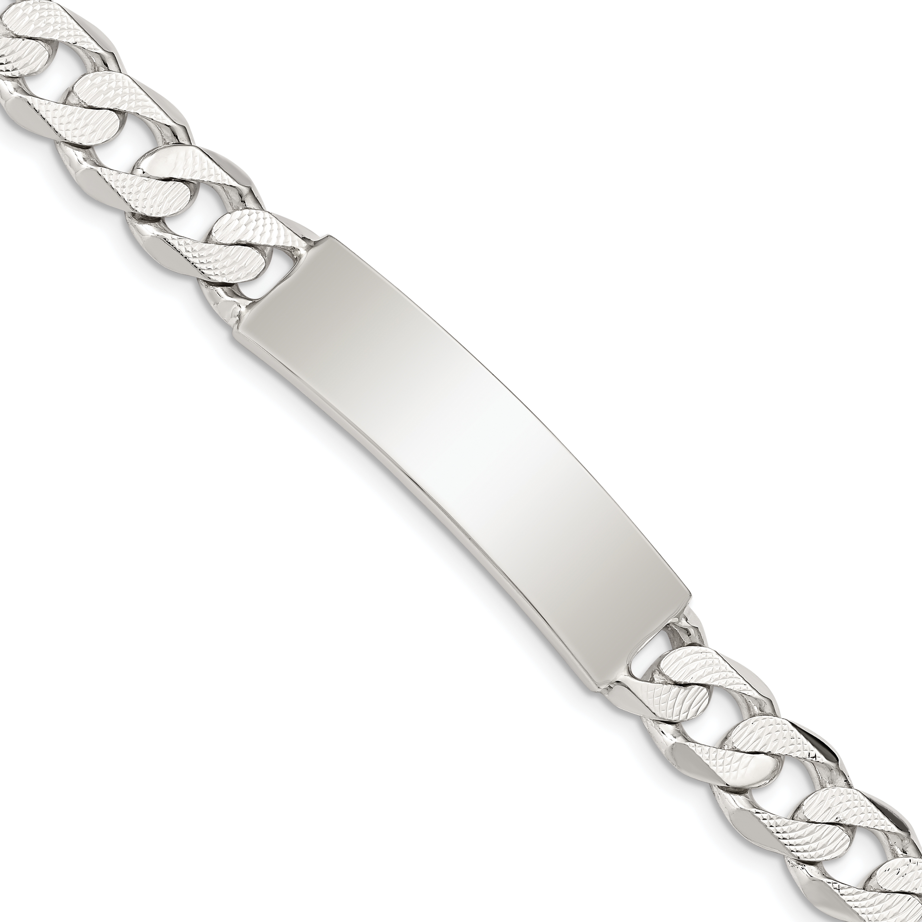 Sterling Silver Polished Engraveable Patterned Curb Link ID Bracelet (QCD250-8)