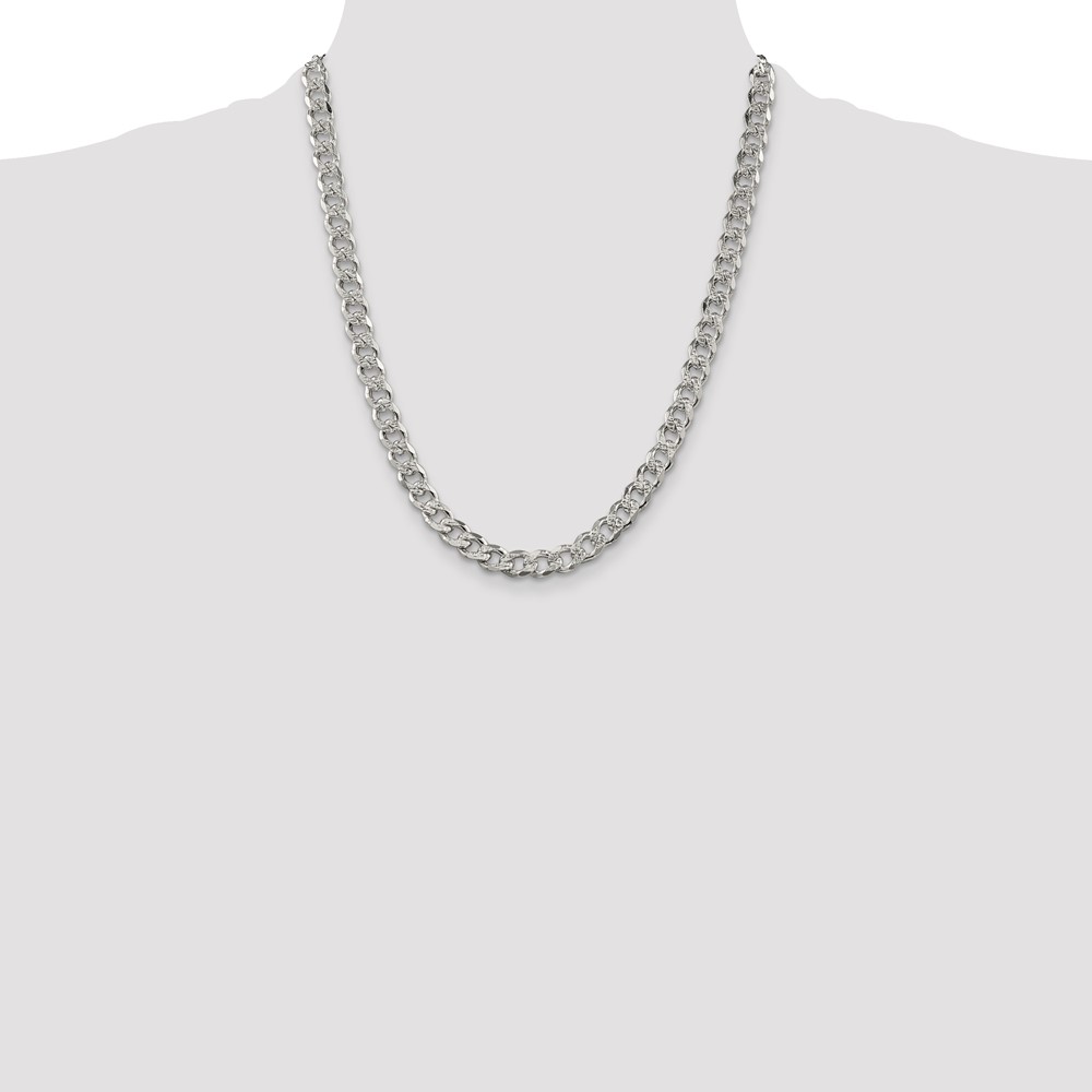 Sterling Silver 7.5mm Pave Curb Chain (QCF200-22)