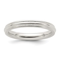 Sterling Silver 3mm Comfort Fit Half Round Milgrain Band view 1