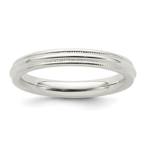 Sterling Silver 3mm Comfort Fit Half Round Milgrain Band, Size 4