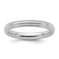 Sterling Silver Rhodium-plated 3mm Comfort Fit Milgrain Band view 1