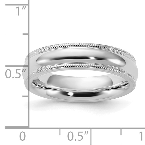 Sterling Silver Rhodium-plated 5mm Comfort Fit Milgrain Size 4 Band