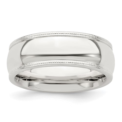 Sterling Silver 7mm Comfort Fit Half Round Milgrain Band, Size 4