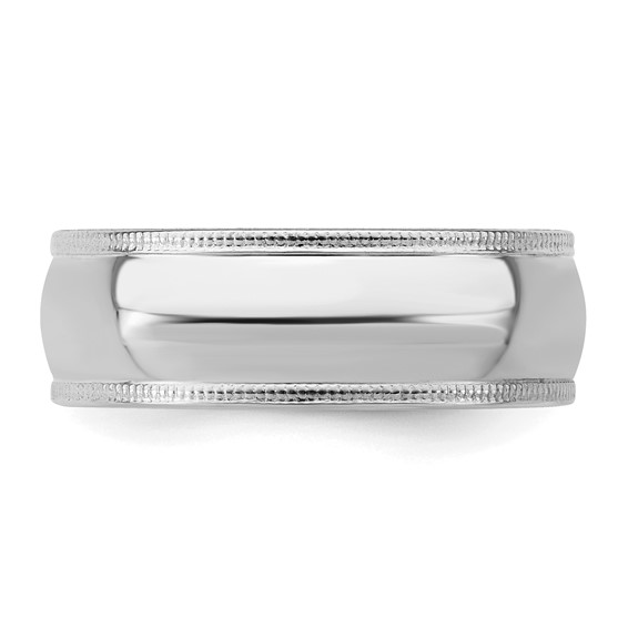 Sterling Silver Rhodium-plated 7mm Comfort Fit Milgrain Size 4 Band