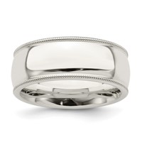 Sterling Silver 8mm Comfort Fit Half Round Milgrain Size 5 Band view 1