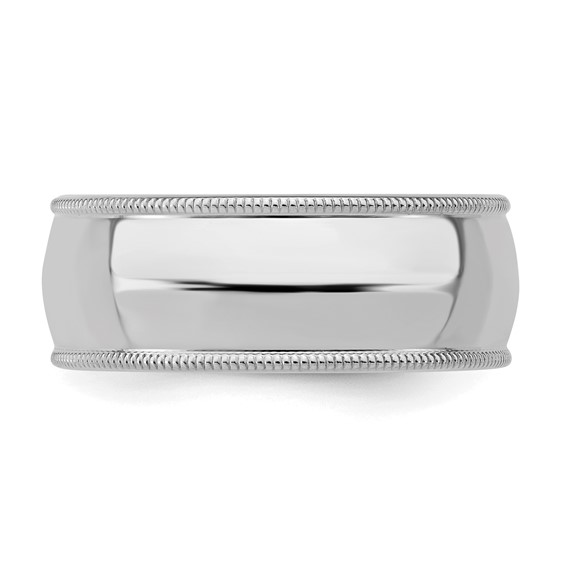 Sterling Silver Rhodium-plated 8mm Comfort Fit Milgrain Size 4 Band
