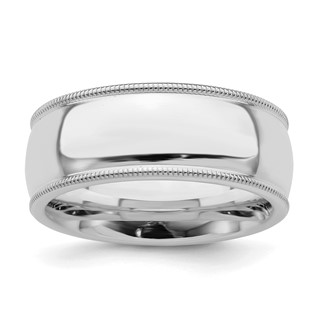 Sterling Silver Rhodium-plated 8mm Comfort Fit Milgrain Size 4 Band