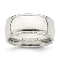 Sterling Silver 9mm Comfort Fit Half Round Milgrain Band view 1