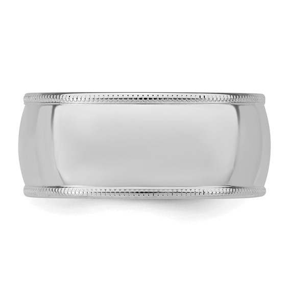 Sterling Silver Rhodium-plated 9mm Comfort Fit Milgrain Size 4 Band