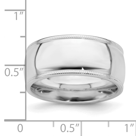 Sterling Silver Rhodium-plated 9mm Comfort Fit Milgrain Size 4 Band