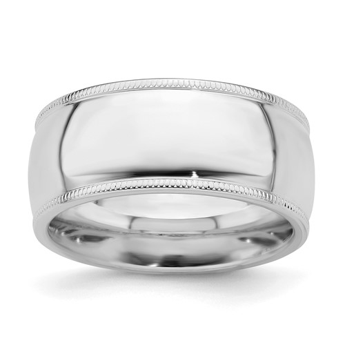 Sterling Silver Rhodium-plated 9mm Comfort Fit Milgrain Band, Size 7