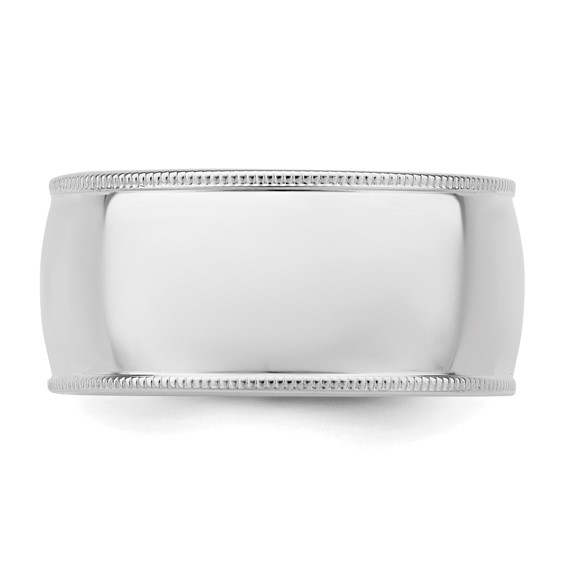 Sterling Silver Rhodium-plated 10mm Comfort Fit Milgrain Size 4 Band