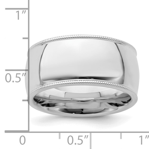 Sterling Silver Rhodium-plated 10mm Comfort Fit Milgrain Size 4 Band