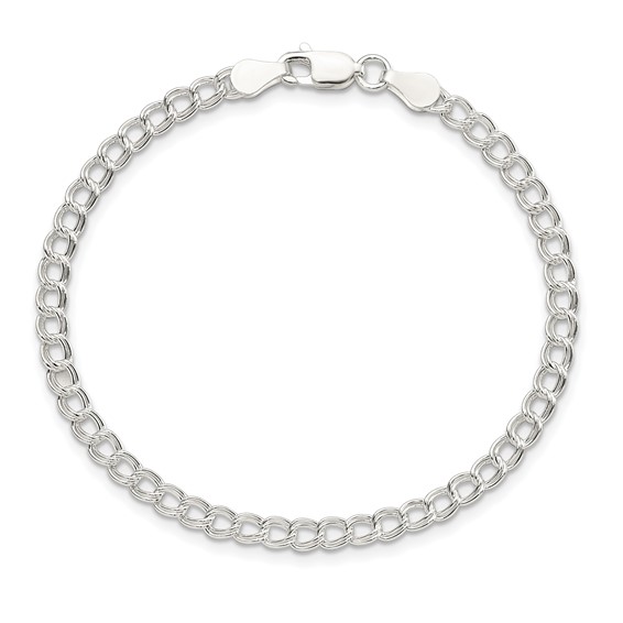 Sterling Silver 3.5mm Solid Double Link Charm Anklet