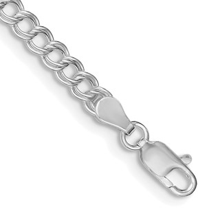 Sterling Silver Rhodium-plated 4.25mm Double Link Charm Bracelet