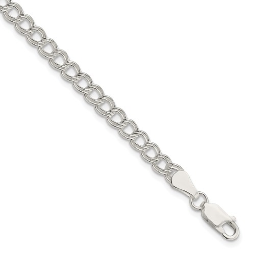 Sterling Silver 5mm Solid Double Link Charm Bracelet, 6"