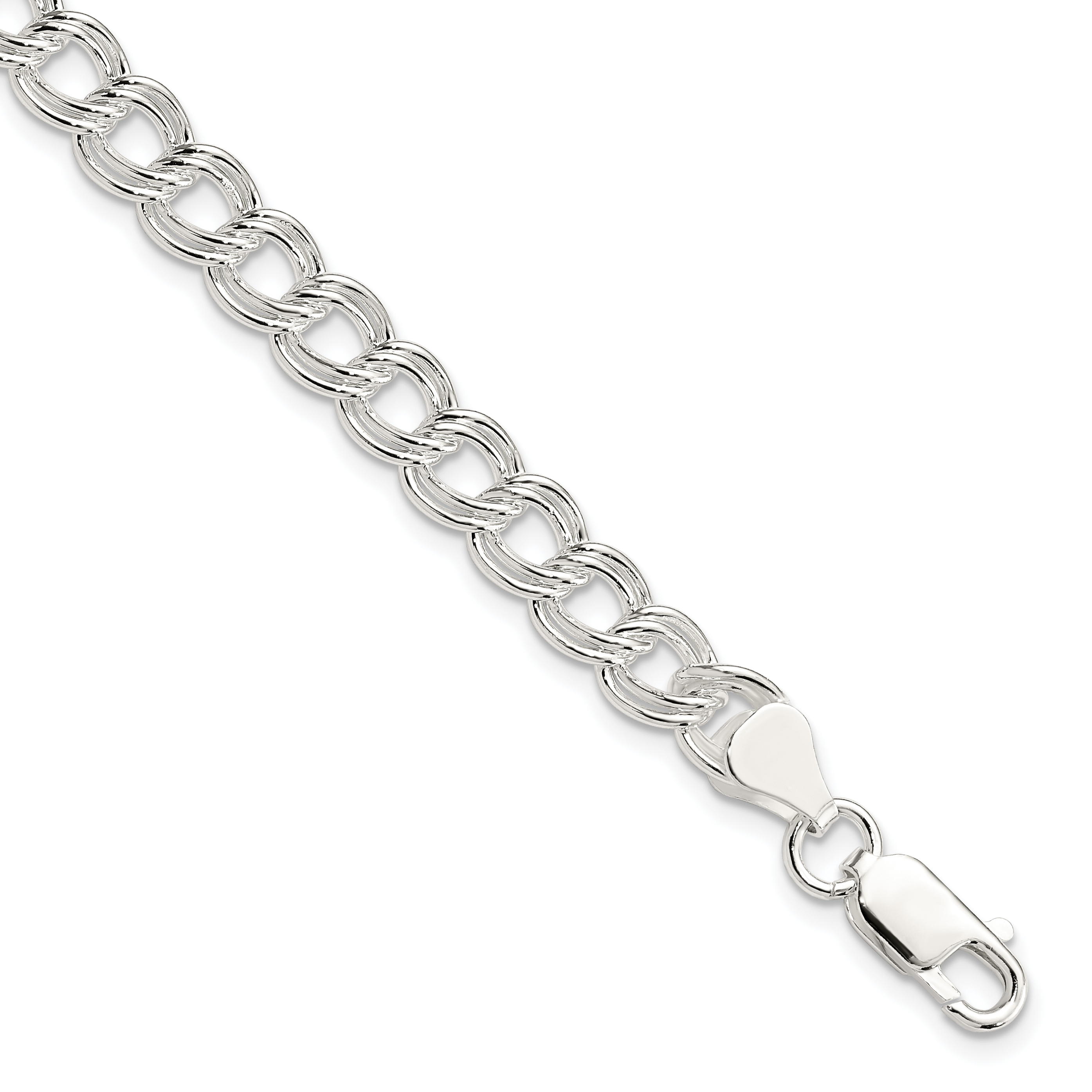 Sterling Silver 7mm Double Link Charm Bracelet (QCH100-8.5)