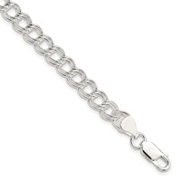 Sterling Silver 7mm Solid Double Link Charm Bracelet, 6" view 1