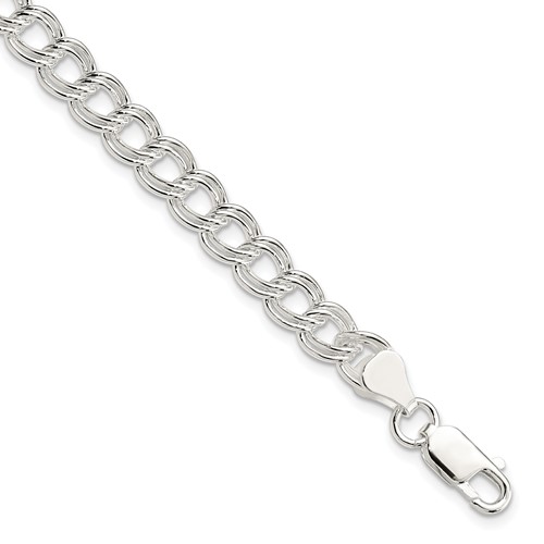 Sterling Silver 7mm Solid Double Link Charm Bracelet, 6"