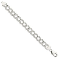 Sterling Silver 11.5mm Solid Double Link Charm Bracelet, 7" view 2