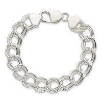 Sterling Silver 11.5mm Solid Double Link Charm Bracelet, 7" view 4