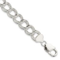 Sterling Silver 11.5mm Solid Double Link Charm Bracelet, 7" view 1
