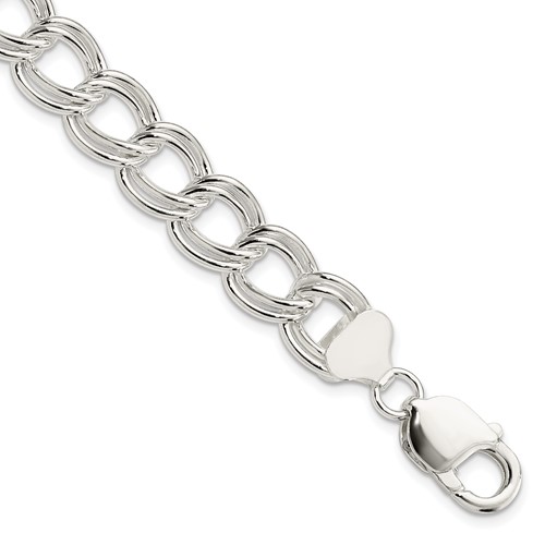Sterling Silver 11.5mm Solid Double Link Charm Bracelet, 7"