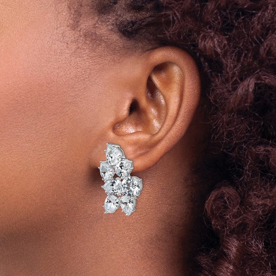 Cheryl M Sterling Silver Rhodium-plated Fancy Brilliant-cut CZ Cluster Omega Back Earrings