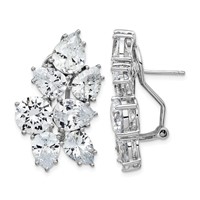 Cheryl M Sterling Silver Rhodium-plated Fancy Brilliant-cut CZ Cluster Omega Back Earrings view 1