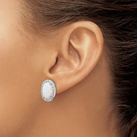 Cheryl M Sterling Silver Rhodium-plated Cabochon Lab Created Opal and Brilliant-cut CZ Oval Halo Post Earrings view 3