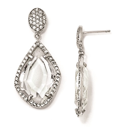 Sterling Silver CZ Post Dangle Earrings