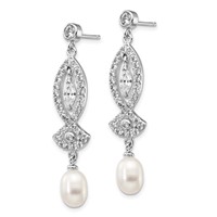 Cheryl M Sterling Silver Rhodium-plated Teardrop Freshwater Cultured Pearl and Marquise-cut Brilliant-cut CZ Post Dangle Earrings view 2