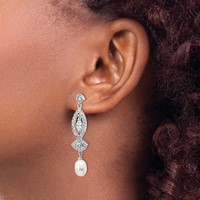 Cheryl M Sterling Silver Rhodium-plated Teardrop Freshwater Cultured Pearl and Marquise-cut Brilliant-cut CZ Post Dangle Earrings view 3