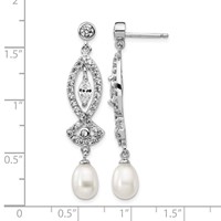 Cheryl M Sterling Silver Rhodium-plated Teardrop Freshwater Cultured Pearl and Marquise-cut Brilliant-cut CZ Post Dangle Earrings view 4