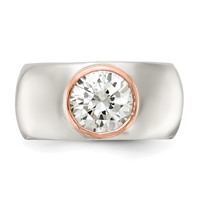 Cheryl M Sterling Silver Rhodium-plated and Rose Gold-plated Accent Brilliant-cut CZ Bezel Ring view 5