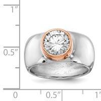 Cheryl M Sterling Silver Rhodium-plated and Rose Gold-plated Accent Brilliant-cut CZ Bezel Ring view 4