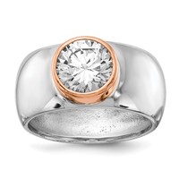 Cheryl M Sterling Silver Rhodium-plated and Rose Gold-plated Accent Brilliant-cut CZ Bezel Ring view 1