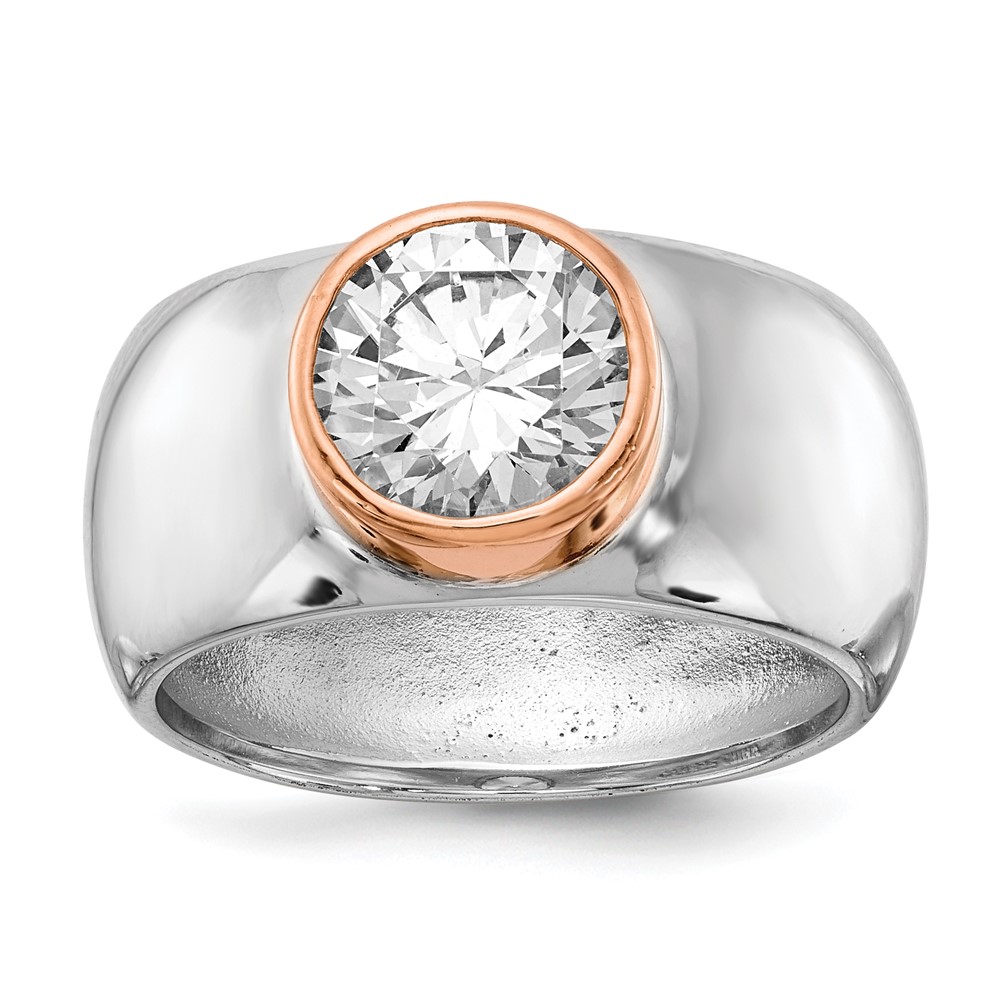 Sterling Silver Cheryl M Rhodium-plated and Rose Gold-plated and CZ Ring