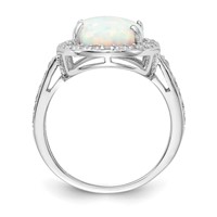 Cheryl M Sterling Silver Rhodium-plated Cabochon Lab Created Opal and Brilliant-cut CZ Oval Halo Ring view 2