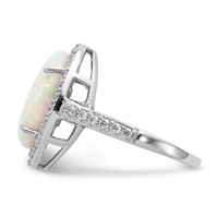 Cheryl M Sterling Silver Rhodium-plated Cabochon Lab Created Opal and Brilliant-cut CZ Oval Halo Ring view 3