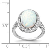 Cheryl M Sterling Silver Rhodium-plated Cabochon Lab Created Opal and Brilliant-cut CZ Oval Halo Ring view 4