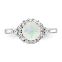 Cheryl M Sterling Silver Rhodium-plated Cabochon Lab Created Opal and Brilliant-cut CZ Ring view 5