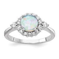Cheryl M Sterling Silver Rhodium-plated Cabochon Lab Created Opal and Brilliant-cut CZ Ring view 1