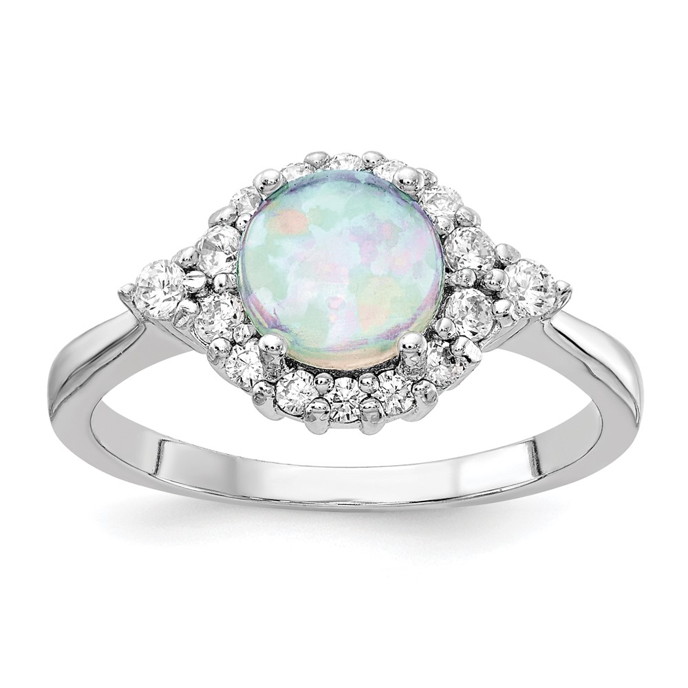 Sterling Silver Cheryl M Rhodium-plated Lab Created Opal and CZ Ring