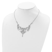 Cheryl M Sterling Silver Rhodium-plated Brilliant-cut CZ Bezel Fancy Scroll Necklace with 2 Inch Extender, 17" view 3
