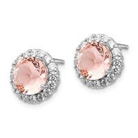 Cheryl M Sterling Silver Rhodium-plated 100 Facet Simulated Morganite and White Brilliant-cut CZ Halo Post Earrings view 2