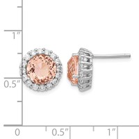 Cheryl M Sterling Silver Rhodium-plated 100 Facet Simulated Morganite and White Brilliant-cut CZ Halo Post Earrings view 4