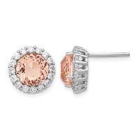 Cheryl M Sterling Silver Rhodium-plated 100 Facet Simulated Morganite and White Brilliant-cut CZ Halo Post Earrings view 1
